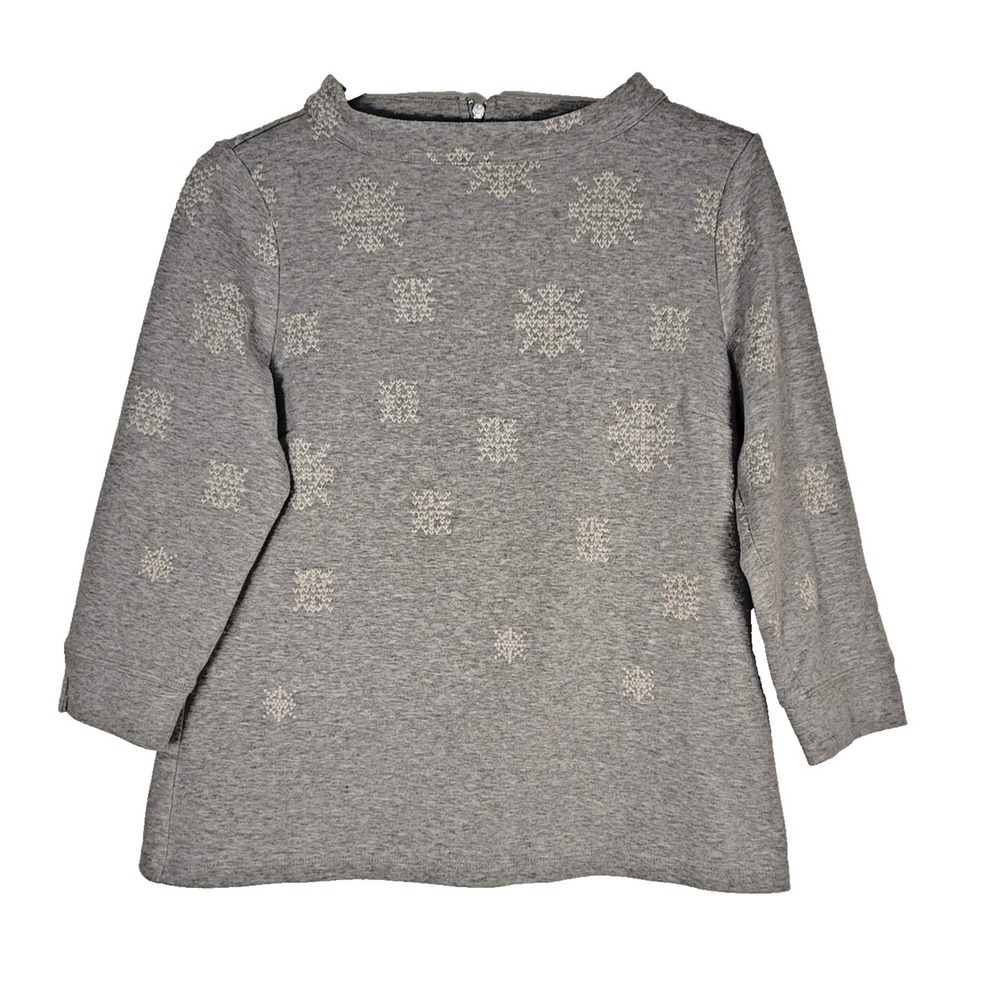 Talbots Sweater Womens Medium Petite Gray Mock Neck Snowflake Zip 3/4 Sleeve